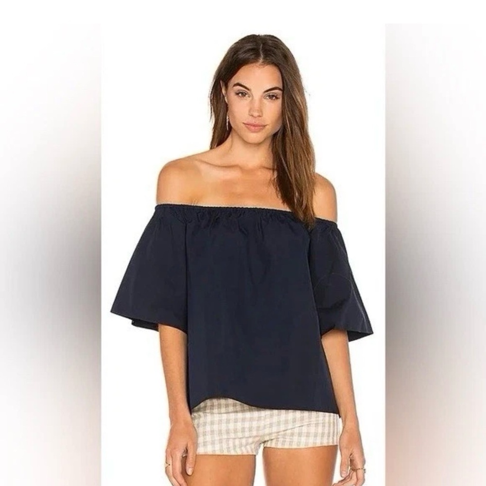 Alice + Olivia Crosby Navy Off-Shoulder Blouse